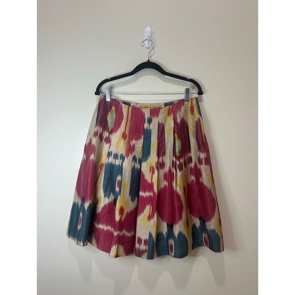 Lauren Ralph Lauren NWT 100% Silk Pleated Skirt Sz 8 Western Aztec Ikat - Picture 2 of 7